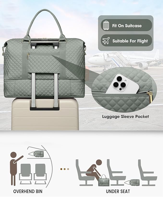 Weekender Bags for Women Duffle Bag - Travel Duffel Bag with Shoe Compartmen Carry on Overnight Bag with Toiletry Bag Gym Tote Bag with Wet Pocket Hospital Bags for Labor and Delivery Green