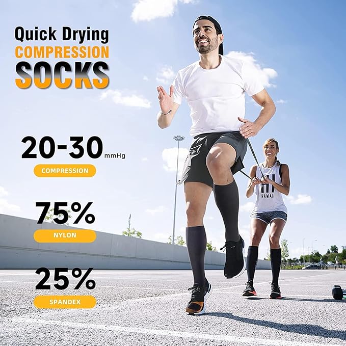 cerpite Compression Socks for Women & Men 6 Pairs Knee High Compression Socks 20-30 mmhg Best for Running,Nurse,Travel