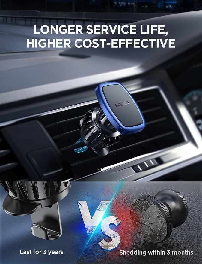 LISEN 2 Pack Magnetic Phone Holder for Car Magnet for Phone Car Mount Vent 6 Military Magnets Vent Cell Phone Holder Mount for Car Plate Fit All, Gifts for Women Men, Car Accessories (Blue)