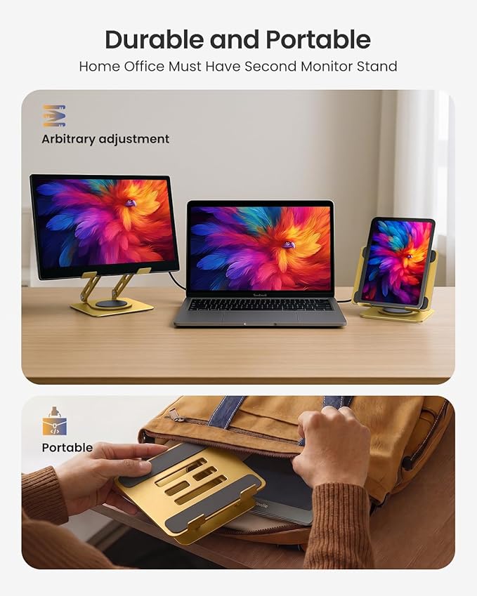 LOXP Metal Tablet Stand, 360 Rotating iPad Stand with Heavy-Duty Base, Tablet Holder Compatible with 4.0-16.9" Device, iPad Pro Air Mini, Kindle, Surface Tablet, Portable Monitors - Gold