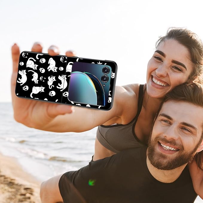 for Motorola Moto Razr 2024 Case,Moto Razr 50 Phone Case Cute Slim Hard PC Ultra-Thin Anti-Scratches Shockproof Protective Cover,Black White Cat