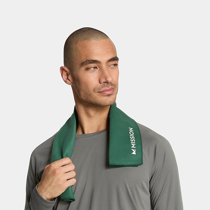 MISSION On-The-Go Cooling Towel - Soft, Lightweight Fabric - Cools Up to 2 Hours - UPF 50 Sun Protection - Machine Washable (Green)