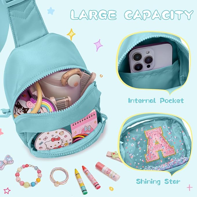 Viverte Birthday Gifts for Girls Small Clear Initial Sling Bag Crossbody Bag Purse Fanny Packs Personalized Monogrammed Gifts for Girls (Icing Blue-A)