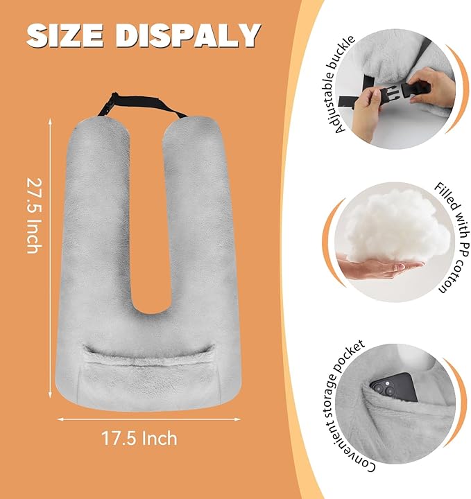 Car Pillow for Kids & Adults, U-Shaped Soft Car Travel Pillow for Sleeping, Head & Neck Support Pillow for Car Seat, Ideal for Road Trips and Long Car Rides, Grey