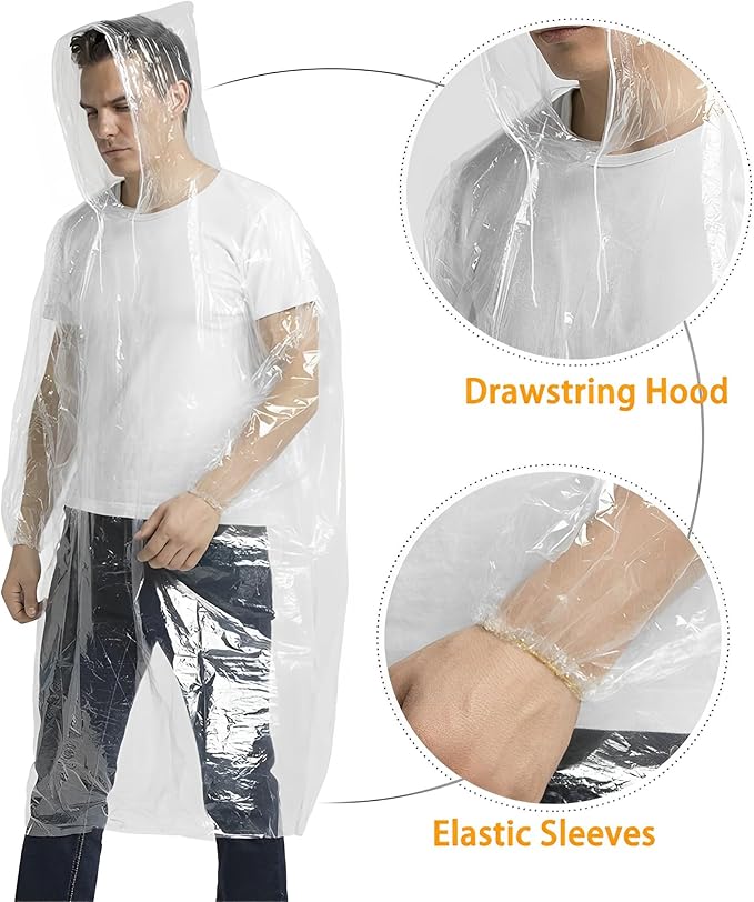 Cosowe Rain Ponchos Disposable for Adults Women, Clear Family Pack Raincoats with Hood Sleeves for Disney Travel