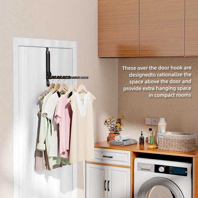 BAKON 2 Pack Heavy Duty Over the Door Hooks, Compact 10 Ridges Double Folding Over the Door Clothes Hanger, Space Saving Over the Door Drying Rack for Laundry Bedroom, Rustproof & Waterproof(Black)