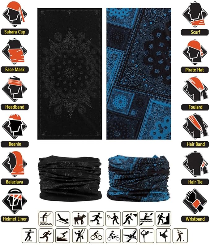 VANCROWN Headband Neck Gaiter Head Wrap Headwear Face Mask Magic Scarf Bandana for Men and Women