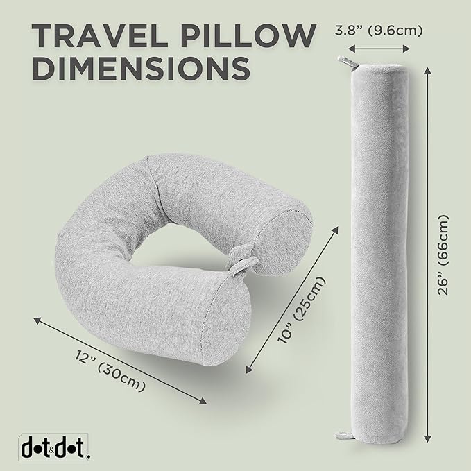 Dot&Dot Twist Memory Foam Travel Pillow, Bendable Neck Pillow for Airplane, Car and Home, Airplane Pillow for Neck Support, Chin, Lumbar and Leg, Adjustable Neck Roll Pillow