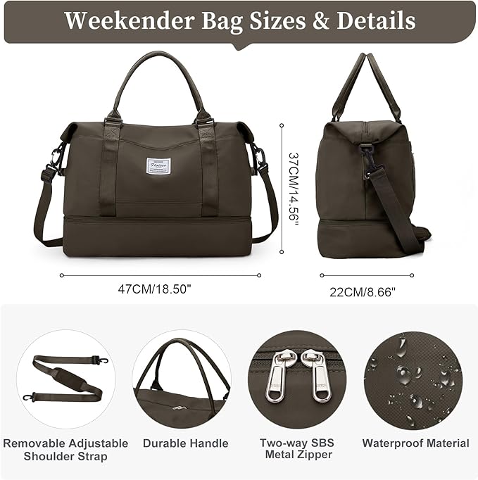Travel Duffel Bag with Shoes Compartment, Overnight Weekender Bags for Women,Carry on Personal Item Bag