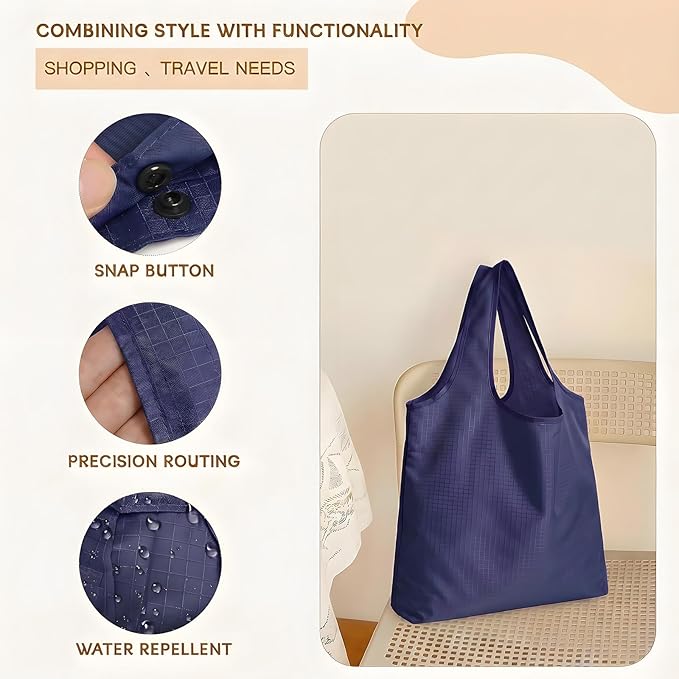 2 Pack Extra Large Foldable Shopping Bag, Waterproof Reusable Grocery Tote Bag Holder, Nylon (Black)
