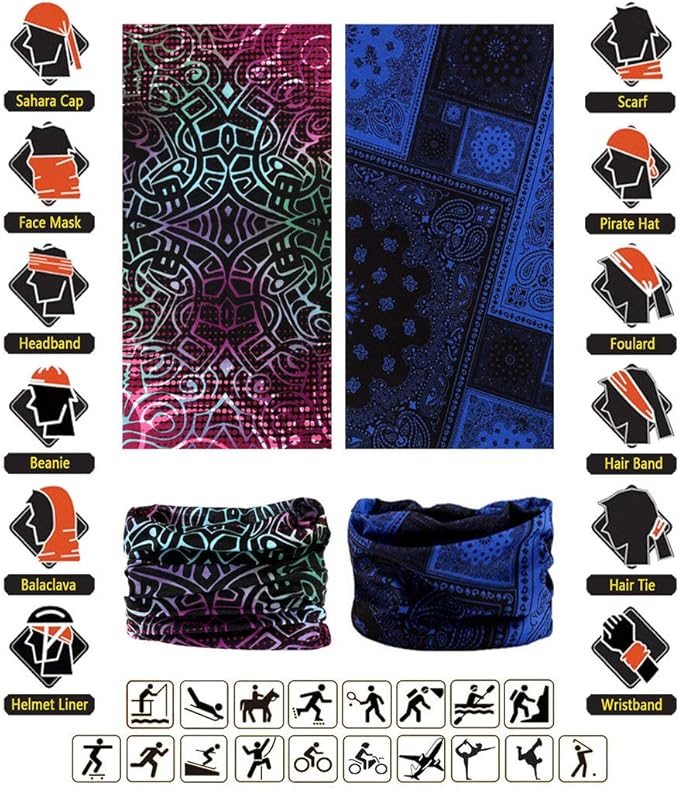VANCROWN Headband Neck Gaiter Head Wrap Headwear Face Mask Magic Scarf Bandana for Men and Women