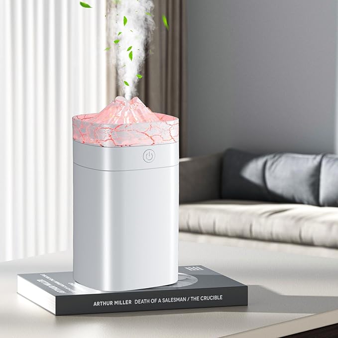 Portable Small Humidifier, 400ml Cool Mist Humidifiers for Bedroom, USB Powered Desktop Humidifier with Light for Car, Office, Travel, Plants, Auto Shut-Off, 2 Mist Modes, Super Quiet, White-Crackle
