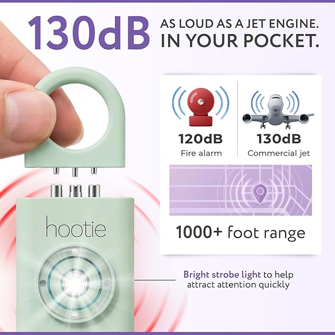 HOOTIE Personal Safety Alarm for Women, Men and Kids — 130dB Personal Alarm Keychain, Pull Pin Safety Alarm Keychain with Strobe Light, Self-Defense Alarm for Campus, Travel and Running — Mint