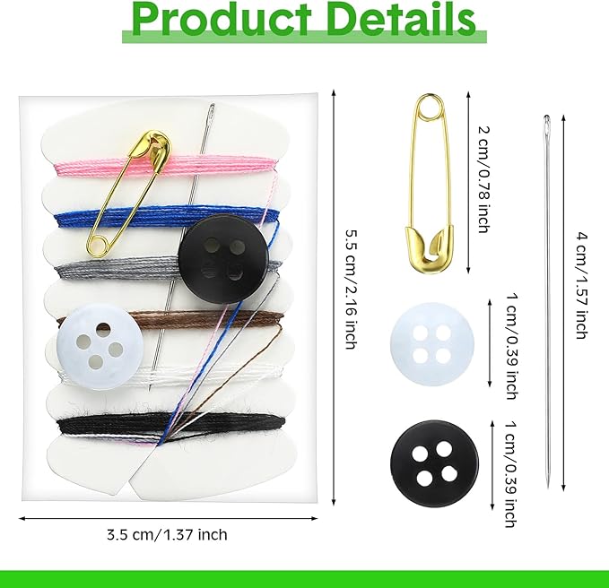 Tatuo Travel Sewing Kits Thread Repair Kit with Needles, Threads, Button, Pin for Hotel Amenities Necessities, 6 Colors (300 Sets)