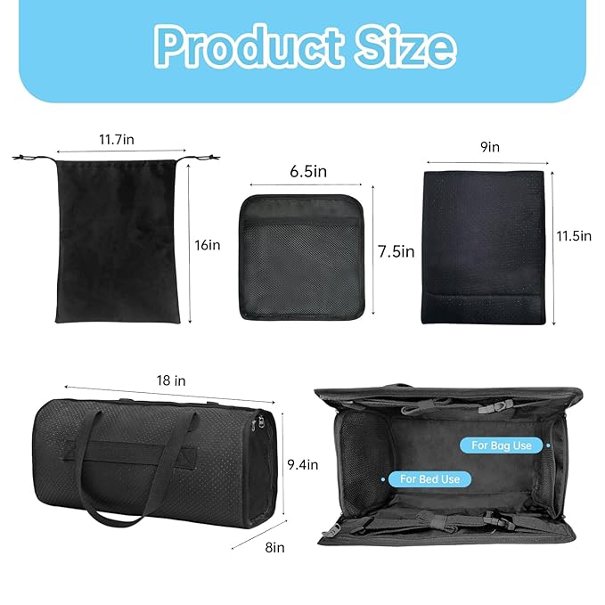 Toddler Airplane Bed Travel Bag 2 in 1, Portable Kids Plane Seat Extender, Baby Flight Essentials Footrest Flyaway Must Have for Infant, Carry On Duffel Bags for Women Gym Hospital（Black）