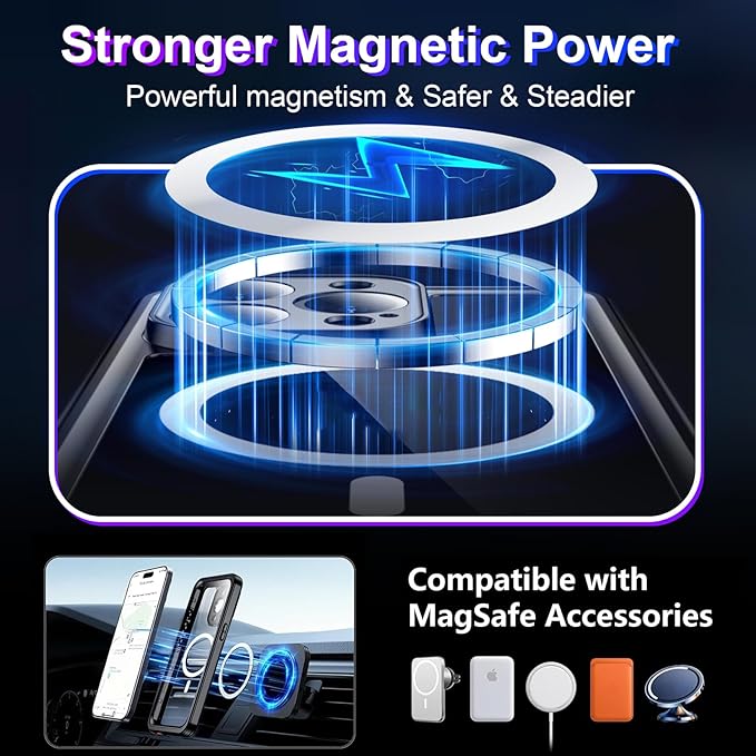Compatible with iPhone 14 Pro Max Case Waterproof, Built-in Screen & Camera Protector IP68 Underwater Full Body 14FT Military Dropproof Shockproof Phone Case 6.7"-Black/Clear-Mag