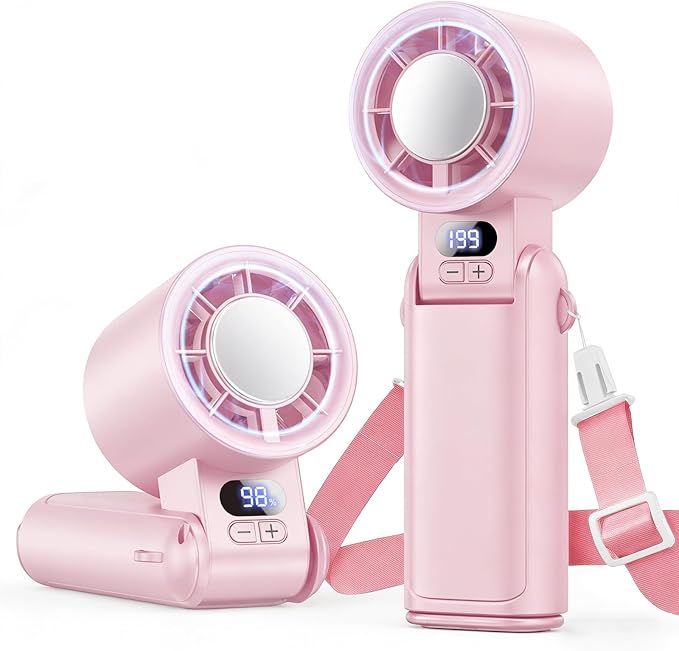 Portable Handheld Turbo Fan, 1-199 Speed Adjustable with LED Display, High-Power Motor, Rechargeable Battery, 4 IN 1 Pocket Design Mini Fans for Indoor/Outdoor/Travel/Work, Pink