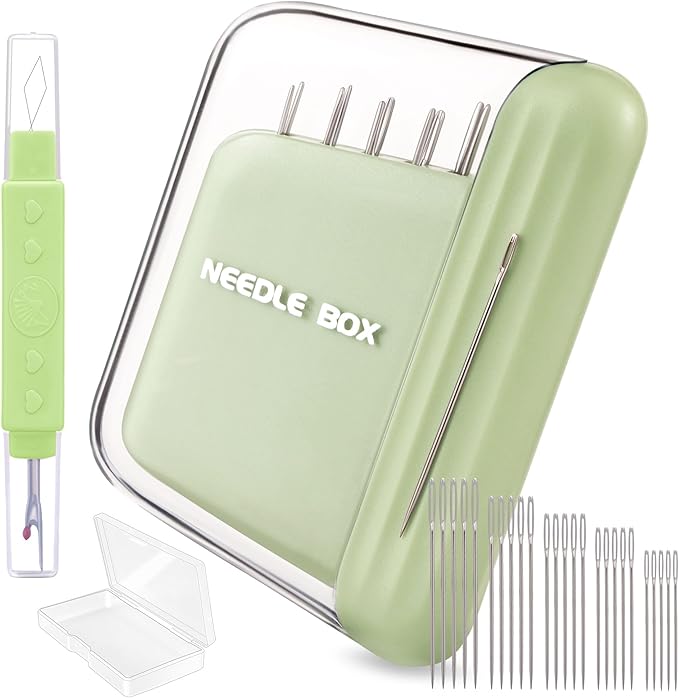 Protable Magnetic Sewing Needles Including 5 Size 35PCS Sewing Sharp Needles Large Eye Hand Quilting Needles Stainless Embroidery Needles with 2 in 1 Needle Threaders Seam Ripper for Sewing Repair