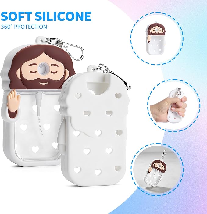 Cornholepy Cute Jesus Hand Sanitizer Keychain 30ml Silicone Spray Bottle Case for Purse Backpack School Office