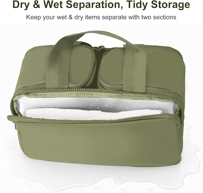 Travel Makeup Bag, Portable Travel Bag with Hanging Hook for Women, Waterproof and Hanging Toiletry Bags Travel Organizer Accessories for Travel Essentials,Green