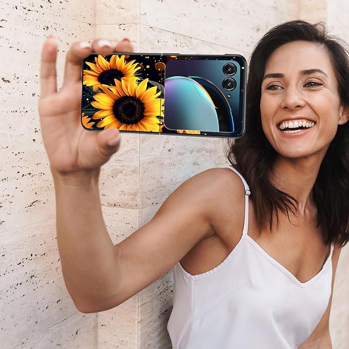 for Motorola Razr Plus 2025 Case,for Razor Plus 2025 Phone Case Cute Slim Hard PC Ultra-Thin Anti-Scratches Shockproof Protective Cover,Glitter Sunflower