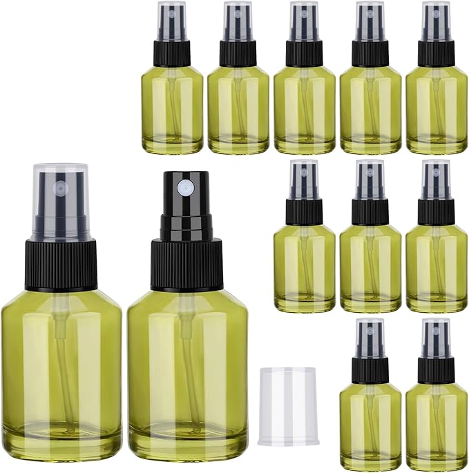 Segbeauty 12pcs 1oz Empty Glass Fine Mist Spray Bottle, Small Travel Perfume Atomizer Refillable, 30ml Glass Spray Bottles for Hair, Green Mini Cologne Atomizer Sprayer, Travel Containers for Liquids