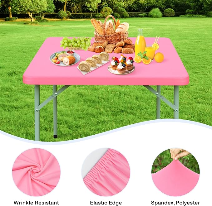 Wolkemer 2 Pack 3 Foot Pink Fitted Tablecloth 36x36 Inch Square Elastic Edges Table Cloth, Spandex Stretch Table Cover with Machine Washable Fabric for Wedding Party Picnic Dining Indoor Outdoor