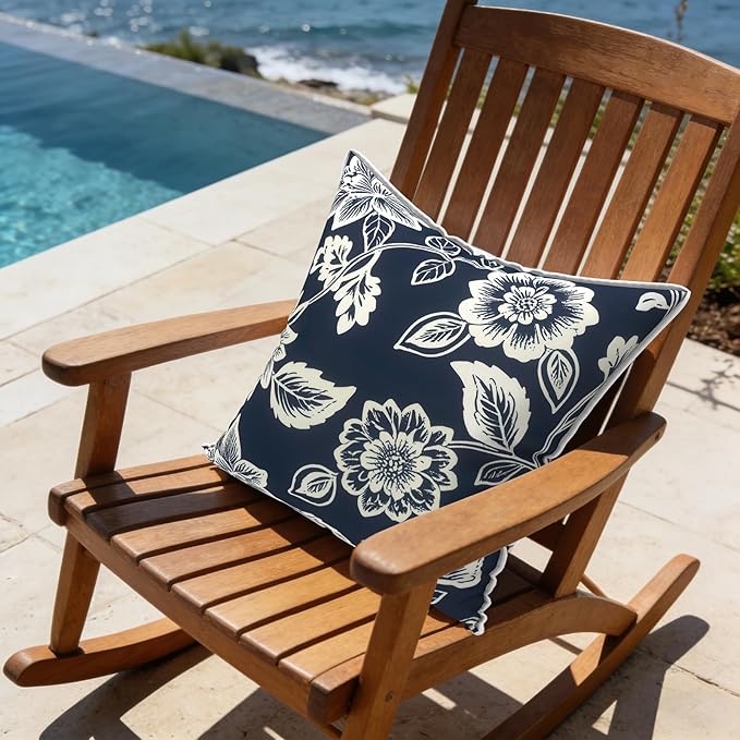 LVTXIII Outdoor/Indoor Throw Pillows, Decorative Patio Accent Pillows, Fluffy Water Repellent Garden Cushions for Home Patio Coach Sofa Use, 16×16 Inch, Pack of 2, Elegant Vines Navy