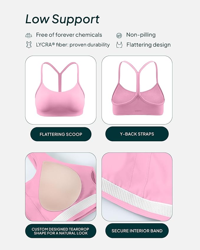 PAVOI ACTIVE Yoga Racerback Bras for Women - Buttery Soft Low Support Scoop Neck Y-Back Thin Strap Sports Bra - FlexFlow