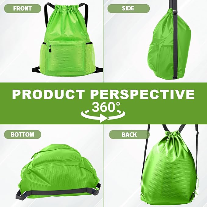Tygelluis Drawstring Backpack, Waterproof Gym Bag with Water Bottle Pocket for Women Men, Pull String Sport Bag for Swim, Soccer and Basketball,Green