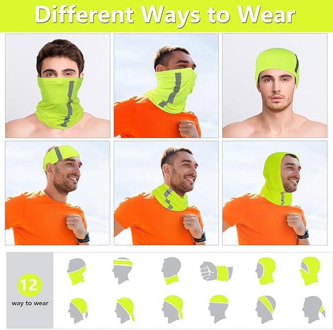 SATINIOR 8 Pcs Neck Gaiter Face Mask, Reflective Summer UV Protection Cooling Scarf Neon Breathable Bandana for Men Women