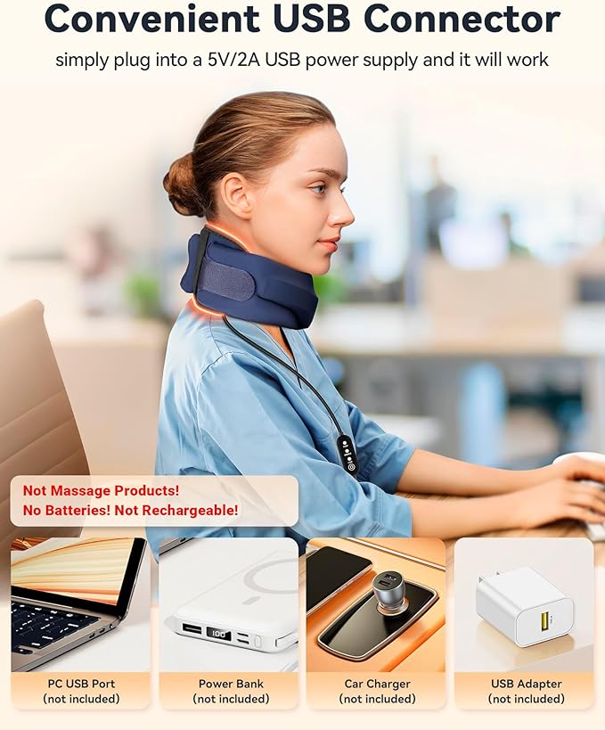 Heated Neck Brace Cervical Collar - Neck Support Brace with Heating Pad, Soft Foam Wraps Keep Vertebrae Stable and Aligned for Relief of Cervical Spine Pressure for Women & Men (Medium Size) Blue