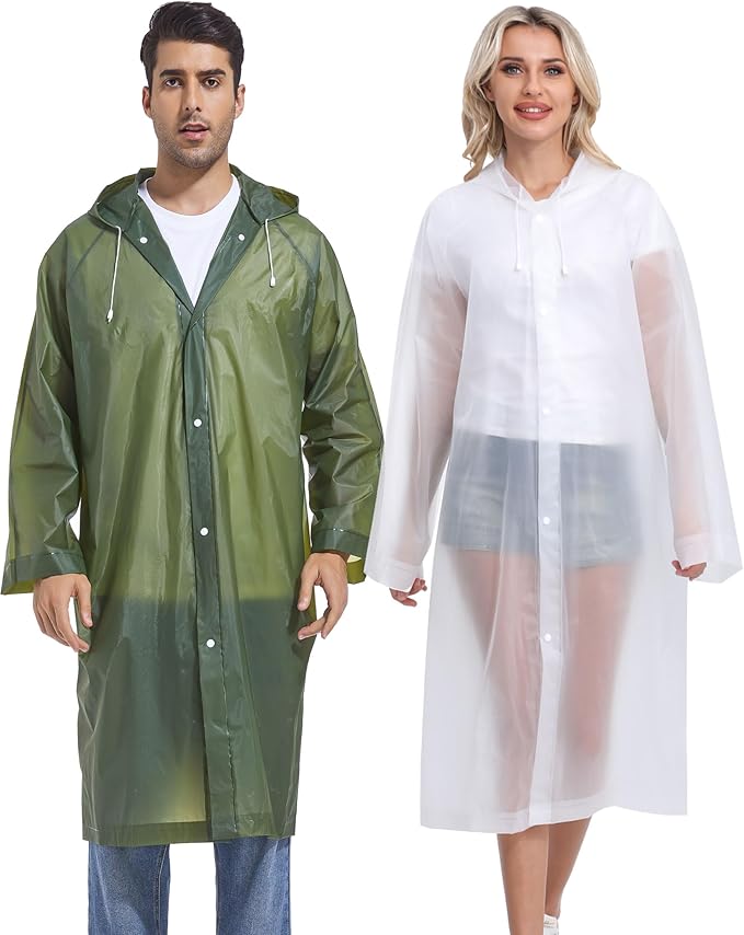 2PCS Rain Ponchos for Adults Reusable Rain Coats for Adults Rain Jackets Raincoats for Men Women