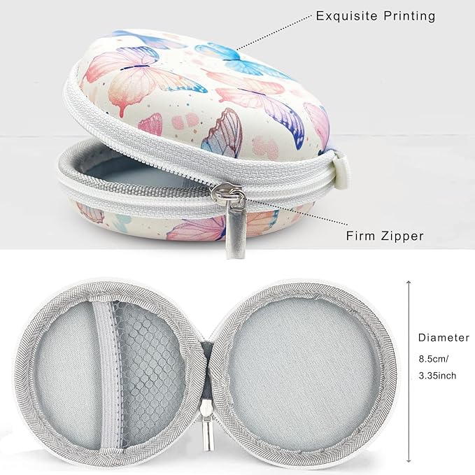 Earbud Case Headphone Organizer Ear Bud Case Portable EVA Carrying Box Storage Bag with Carabiner for AirPods Beats Bose Galaxy Buds 4/3/FE Data Cable Storage (Butterfly)