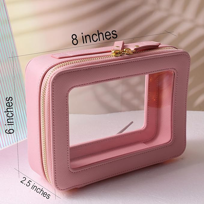 SANHECUN Toiletry bag waterproof cosmetic organizer with handle large opening for travelling (Pink)