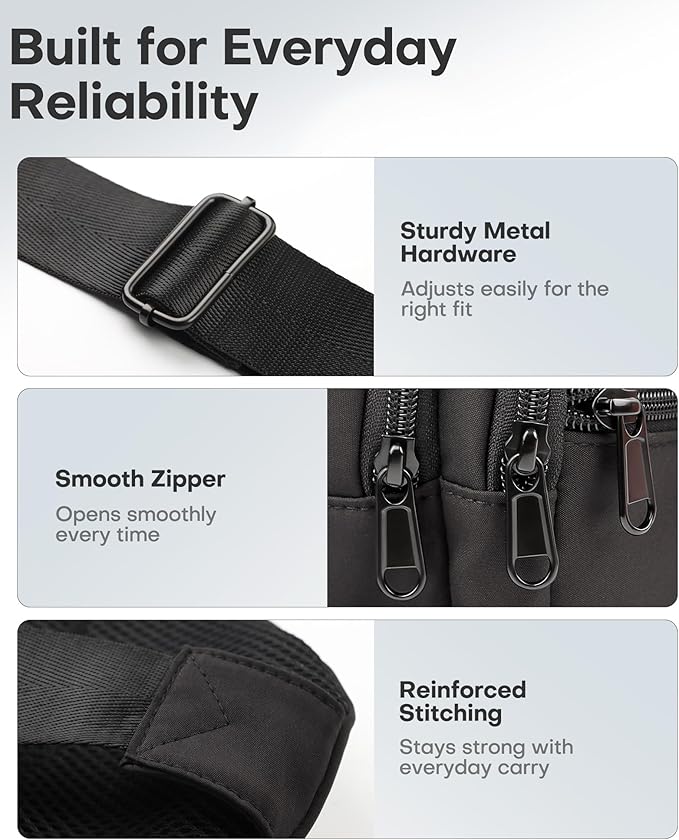 HOTOR Sling Bag - Crossbody Bag & Shoulder Bag for Women & Men with Adjustable Strap, for Travel and Camping Essentials - Black 6.7" x 3.2" x 11.4"