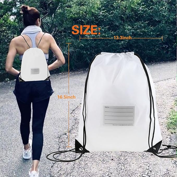 20 Pcs Drawstring Bags,Bulk Draw String Backpack, DIY Gym Sports Cinch Bag Sackpack for Women Men, White