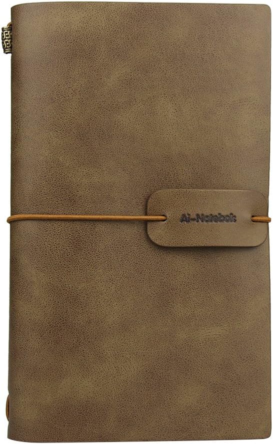 ai-natebok Travel Journal Notebook Vintage Retro Handmade Leather Lined Journal Refillable Note Book for Taking Notes, 4.72 X 7.87inch (White Coffee)