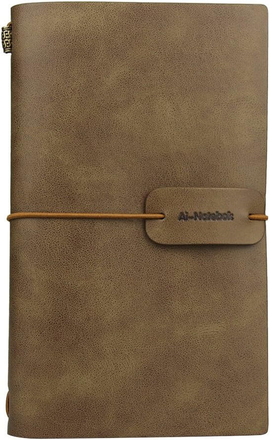 ai-natebok Travel Journal Notebook Vintage Retro Handmade Leather Lined Journal Refillable Note Book for Taking Notes, 4.72 X 7.87inch (White Coffee)