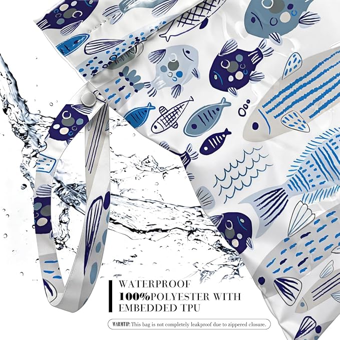 2 Pcs Cute Fish Wet Bags, Fish Gifts Wet Dry Bag Reusable Zipper Pouch for Swimsuit, Diapers, Pool, Beach, Travel, Dirty Yoga Gym Clothes, Toiletries, Makeup Bag Waterproof Birthday Beach Gift