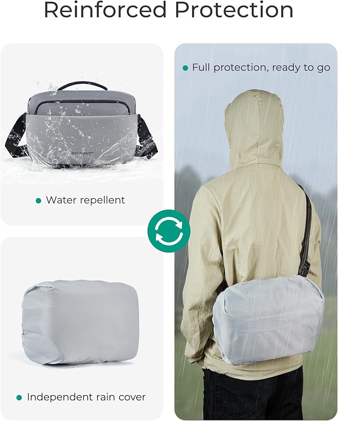 BAGSMART Camera Sling Bag, Small Camera Bags for Photographers with Tripod Holder, Waterproof DSLR/SLR/Mirrorless Camera Bags Crossbody with Rain Cover, Compatible with Canon Sony Nikon, Gray