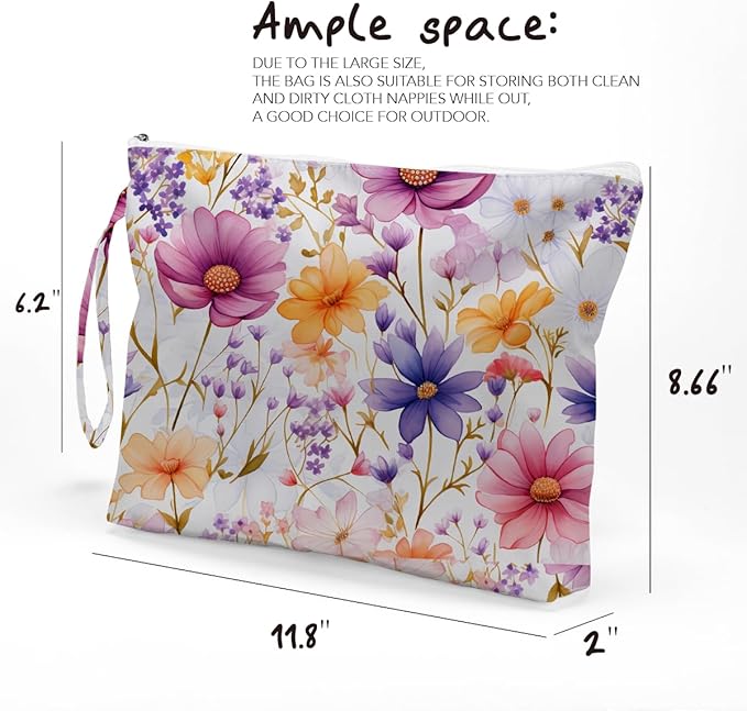 Fokongna Floral Print Wet Bag, Small Portable Waterproof Multi-Functional Organizer for Women, Ideal for Daily, Beach & Travel, Rainbow Pop Floral
