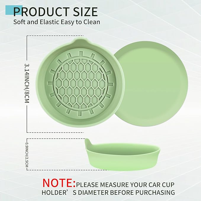 Amooca Automotive Cup Holders Universal Car Cup Coaster Waterproof Non-Slip Sift-Proof Spill Holder Car Interior Accessories 4 Pack Tea Green