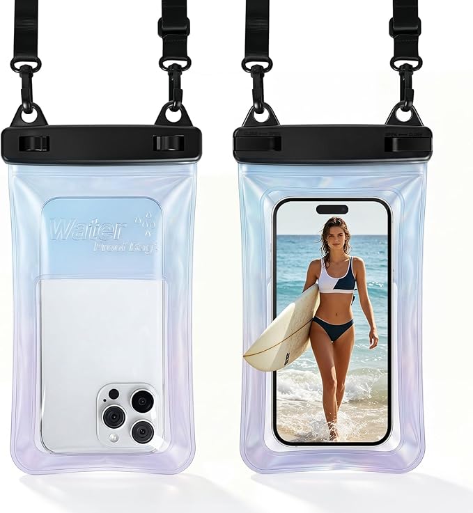 Waterproof Phone Pouch, with Interior Card Pocket, Large Waterproof Phone Case for iPhone 17 16 Pro Max, IPX8 Lightweight Cellphone Dry Bag, Beach Cruise Ship Essentials,1 Pack-Iridescent-8.3″