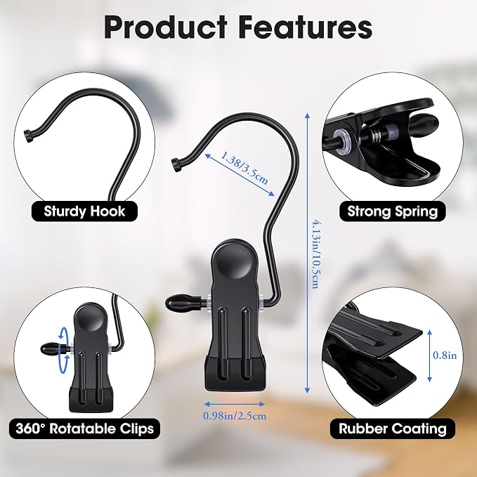 100 Pack Boot Hangers Clips for Closet, Laundry Hooks Hanging Clips Pants Hangers with Clips Legging Organizer Clothes Pins Hanger Clips for Closet Organizer Towel Socks Hats Jeans Home Travel Black