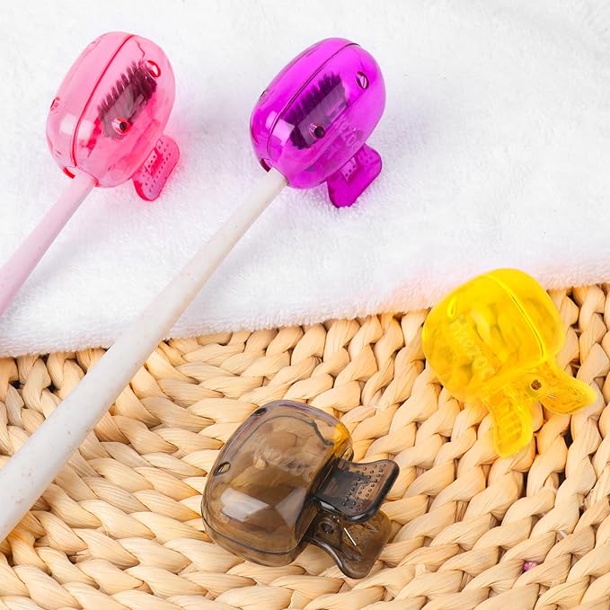 Hxezoc 4 Pack Travel Toothbrush Head Covers Toothbrush Protector Cap Brush Pod Case Protective Portable Plastic Clip for Household Travel, Camping, School, Bathroom, Business