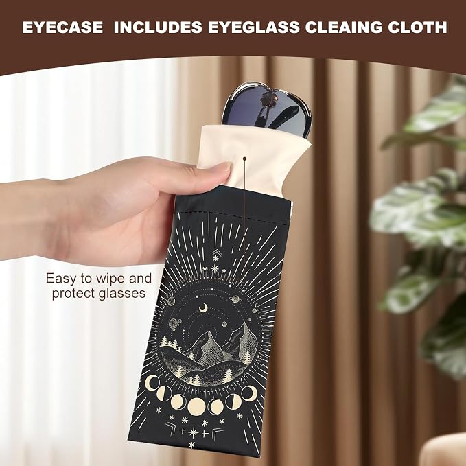 Anikathy 2Pcs Sunglass Eyeglass Glasses Case Soft PU Leather with Cleaning Cloth Cute Glasses Pouch Bag for Men Women Girs