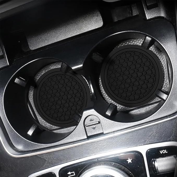 Mandark 2PCS Car Cup Holder Coasters, 2.75 Inch Non-Slip Insert Water Bottle Holder Pads, Dustproof Automotive Interior Accessories Mat, Universal for Vehicles, Trucks, RVs and More(Black)