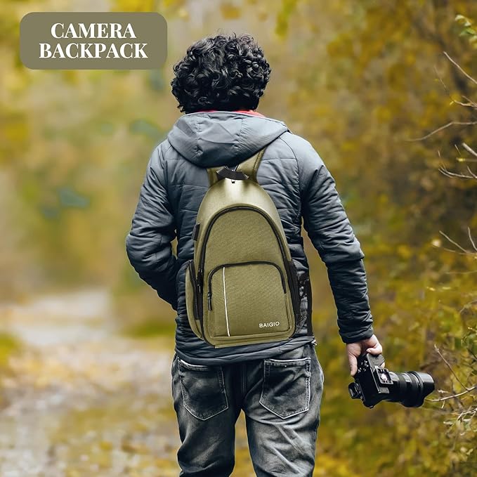 BAIGIO Camera Sling Bag Small Camera Backpack for Photographers,Water-resistant Camera Crossbody Bag Travel Caemra Backpack for DSLR SLR Mirrorless Camera