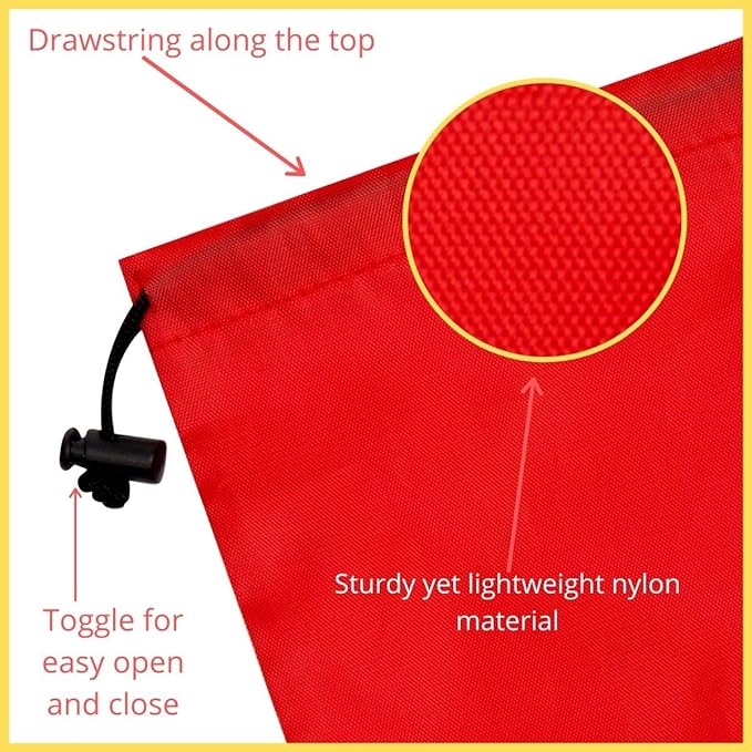PALTERWEAR Drawstring Pouch (5 x 7 Inch - 12 Pack - Red) Small Nylon Cinch Bag with Toggle for Travel, Gym and Storage
